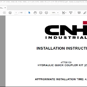 CNH Wheel Loader 121F, 21F, W50C, W60C ZB, W70C, W80C, 221F, 321F, W70C, W80C HS, 221F, 321F HYDRAULIC QUICK COUPLER KIT (Z-BAR) Installation Instructions Manual(47706102)-PDF DOWNLOAD