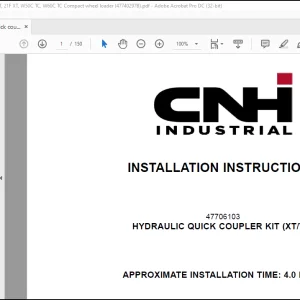 CNH Wheel Loader 121F XT, 21F XT, W50C TC, W60C Hydraulic quick coupler kit Installation Instructions Manual(47740297B)-PDF DOWNLOAD