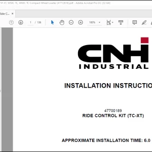 CNH Wheel Loader 121F XT 21F XT W50C TC W60C TC Ride Control Kit Installation Instructions Manual(47712674) - PDF DOWNLOAD