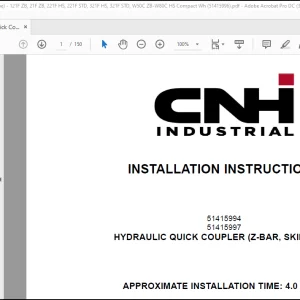 CNH Wheel Loader 121F ZB, 21F ZB, 221F HS, 221F STD, 321F HS, 321F STD, W50C ZB-W80C HS Hydraulic Quick Coupler Kit (Z-BAR, Skid Type) Installation Instructions Manual (51415996)_EN_FR_ES_DE_IT - PDF DOWNLOAD