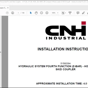CNH Wheel Loader 121F ZB 21F ZB W50C ZB W60C ZB Hydraulic System Fourth Function (Z-Bar) - Horizontal Pin and Skid Coupler INSTALLATION INSTRUCTIONS Manual(51561013)  - PDF DOWNLOAD