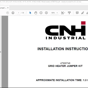 CNH Wheel Loader 21D, 621E, 621F, 721E, 721F, 821E, 821F, W130, W130C, W170, W170C, W190, W190C GRID HEATER JUMPER KIT Installation Instructions Manual(47900792) - PDF DOWNLOAD