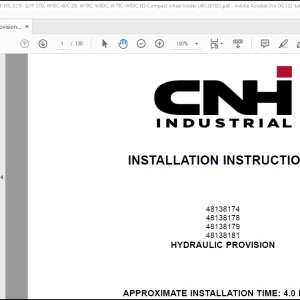 CNH Wheel Loader 21F-121F ZB, 221F-321F HS, 221F-321F STD, W50C-60C ZB, W70C, W80C, W70C-W80C HS Hydraulic provision Installation Instructions Manual(48138182) - PDF DOWNLOAD