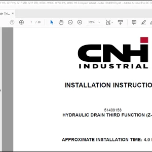 CNH Wheel Loader 221F HS 221F STD 321F HS 321F STD W70C W70C HS W80C W80C HS Hydraulic Drain Third Function (Z-BAR)Installation Instructions Manual(51409165) - PDF DOWNLOAD