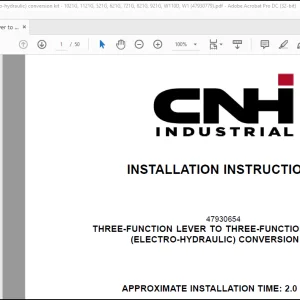 CNH Wheel Loader 3-function lever to 3-function joystick (electro-hydraulic) conversion kit - 1021G, 1121G, 521G, 621G, 721G, 821G, 921G, W110D, W130D W170D Installation Instructions Manual(47930779) - PDF DOWNLOAD