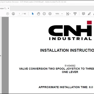 CNH Wheel Loader 521F VALVE CONVERSION TWO SPOOL JOYSTICK TO THREE SPOOL JOYSTICK,ONE LEVER Installation Instructions Manual(51434180) - PDF DOWNLOAD