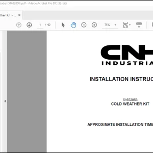 CNH Wheel Loader 521F, W110C Cold Weather Kit Installation Instructions Manual(51652860) - PDF DOWNLOAD