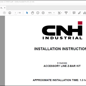 CNH Wheel Loader 521G 100D ACCESSORY LINE Z-BAR KIT Installation Instructions Manual(51549391) -  PDF DOWNLOAD