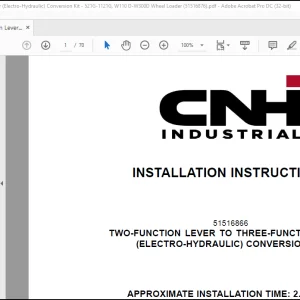 CNH Wheel Loader 521G-1121G, W110 D-W300D Two-Function Lever to Three-Function Lever (Electro-Hydraulic) Conversion Kit  Installation Instructions Manual(51516876) - PDF DOWNLOAD
