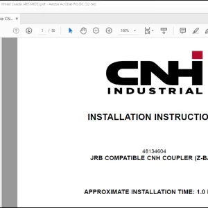 CNH Wheel Loader 521G JRB Compatible Cnh Coupler (Z-bar) Installation Instructions Manual(48134605) -  PDF DOWNLOAD