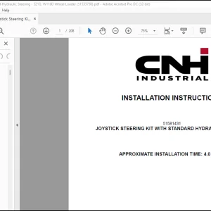 CNH Wheel Loader 521G, W110D Joystick Steering Kit with Standard Hydraulic Steering Installation Instructions Manual(51533750) - PDF DOWNLOAD
