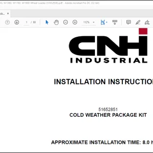 CNH Wheel Loader 621G, 721G, 821G, 921G, W130D, W170D, W190D Cold Weather Package Kit Installation Instructions Manual(51652858) - PDF DOWNLOAD
