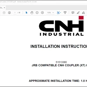 CNH Wheel Loader 621G JRB Compatible Cnh Coupler (XT) Kit Installation Instructions Manual(51513381) - PDF DOWNLOAD