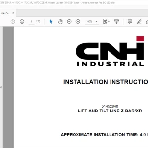 CNH Wheel Loader 721F 721F XR 721F ZBAR W170C W170C XR W170C ZBAR LIFT AND TILT LINE Z-BARXR Installation Instructions Manual(51452841) - PDF DOWNLOAD