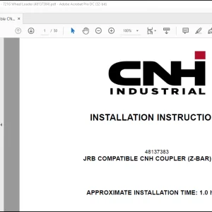 CNH Wheel Loader 721G JRB COMPATIBLE CNH COUPLER (Z-BAR) CASE Installation Instructions Manual(48137384) - PDF DOWNLOAD