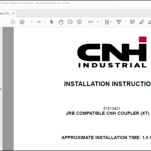 CNH Wheel Loader 721G  JRB Compatible CNH Coupler (XT) Kit Installation Instructions Manual(51513422) - PDF DOWNLOAD