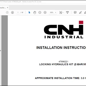 CNH Wheel Loader 721G, W170 D Locking hydraulics kit (z-bar-XR) Installation Instructions Manual(47996260) - PDF DOWNLOAD