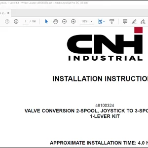 CNH Wheel Loader 821F W190C VALVE CONVERSION 2-SPOOL, JOYSTICK TO 3-SPOOL, JOYSTICK, 1-LEVER KIT Installation Instructions Manual(48100325)  - PDF DOWNLOAD