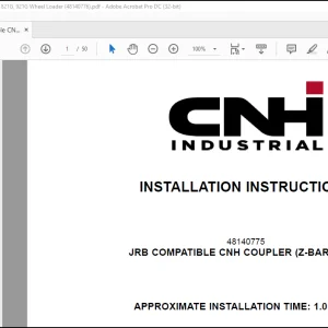 CNH Wheel Loader 821G 921G JRB COMPATIBLE CNH COUPLER (Z-BAR) CASE Installation Instructions Manual(48140776) - PDF DOWNLOAD