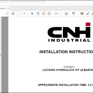 CNH Wheel Loader 821G, W190D Locking Hydraulics Kit (Z-Bar-XR) Installation Instructions Manual(51472918) - PDF DOWNLOAD