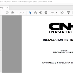 CNH Wheel Loader AIR-CONDITIONING KIT 721F XR-921F ZBAR, W170C XR-W230C ZB Installation Instructions Manual(51649171)-PDF DOWNLOAD