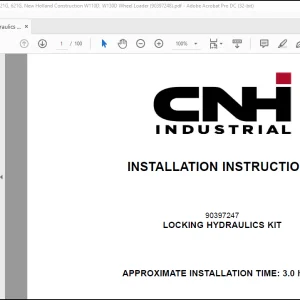 CNH Wheel Loader Locking Hydraulics Kit- Case Construction 521G, 621G, New Holland Construction W110D, W130D Installation Instructions Manual(90397248) - PDF DOWNLOAD