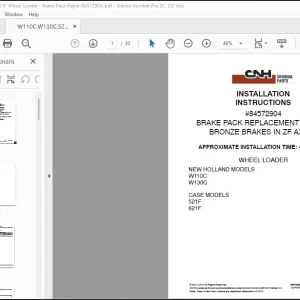 CNH Wheel Loader W110C W130C 521F 621F Brake Replacement Kit For Bronze Brakes in zf Axles Installation Instructions Manual(84572905)  - PDF DOWNLOAD