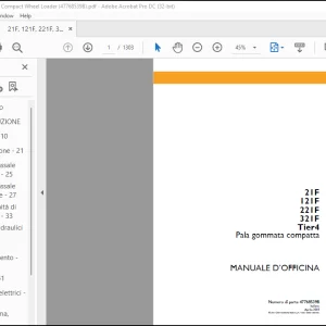 Case 21F 121F 221F 321F Tier4 Pala gommata compatta MANUALE D’OFFICINA(47768539B) - PDF DOWNLOAD (Italian)
