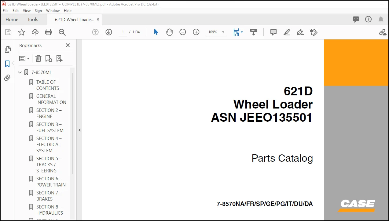 Case 621D Wheel Loader ASN JEEO135501 Parts Catalog Manual(7-8570NA)_EN_FR_SP_DE_PG_IT_DU_DA - PDF DOWNLOAD - Image 2
