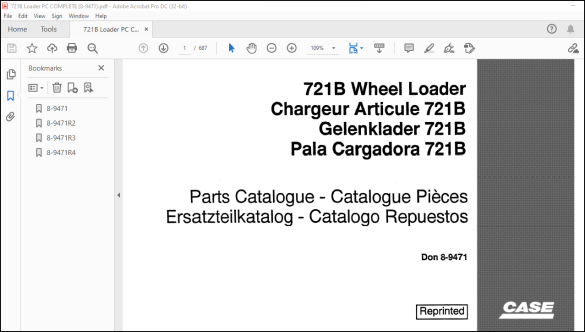 Case 721 B Wheel Loader Parts Catalogue Manual(8-9471) - PDF DOWNLOAD ...