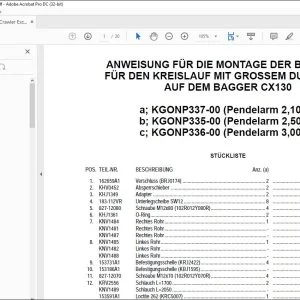 Case ANWEISUNG FÜR DIE MONTAGE DER BAUSÄTZE FÜR DEN KREISLAUF MIT GROSSEM DURCHSATZ AUF DEM BAGGER CX130 - PDF DOWNLOAD (German)
