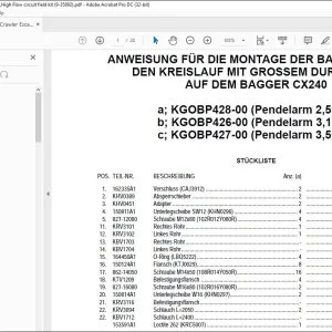 Case ANWEISUNG FÜR DIE MONTAGE DER BAUSÄTZE FÜR DEN KREISLAUF MIT GROSSEM DURCHSATZ AUF DEM BAGGER CX240 - PDF DOWNLOAD (German)