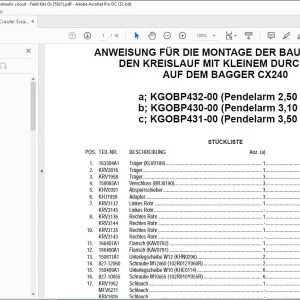 Case ANWEISUNG FÜR DIE MONTAGE DER BAUSÄTZE FÜR DEN KREISLAUF MIT KLEINEM DURCHSATZ AUF DEM BAGGER CX240 - PDF DOWNLOAD (German)