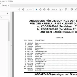 Case ANWEISUNG FÜR DIE MONTAGE DER BAUSÄTZE FÜR DEN KREISLAUF MIT KLEINEM DURCHSATZ AUF DEM BAGGER CX75SR-BB - PDF DOWNLOAD (German)