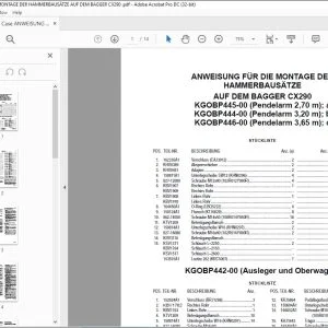 Case ANWEISUNG FÜR DIE MONTAGE DER HAMMERBAUSÄTZE AUF DEM BAGGER CX290 - PDF DOWNLOAD (German)