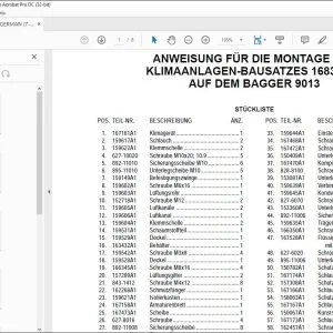 Case ANWEISUNG FÜR DIE MONTAGE DES KLIMAANLAGEN-BAUSATZES 168308A1 AUF DEM BAGGER 9013 - PDF DOWNLOAD (German)