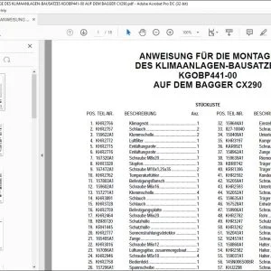 Case ANWEISUNG FÜR DIE MONTAGE DES KLIMAANLAGEN-BAUSATZES KGOBP441-00 AUF DEM BAGGER CX290 - PDF DOWNLOAD (German)