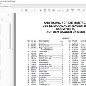 Case ANWEISUNG FÜR DIE MONTAGE DES KLIMAANLAGEN-BAUSATZES KGOMP485-00 AUF DEM BAGGER CX135SR - PDF DOWNLOAD (German)
