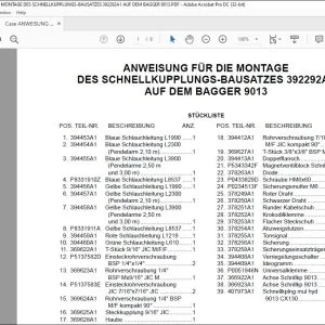 Case ANWEISUNG FÜR DIE MONTAGE DES SCHNELLKUPPLUNGS-BAUSATZES 392292A1 AUF DEM BAGGER 9013 - PDF DOWNLOAD (German)