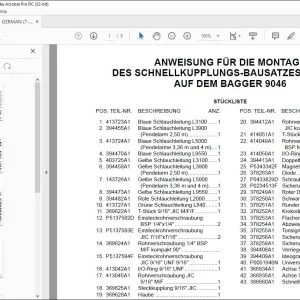 Case ANWEISUNG FÜR DIE MONTAGE DES SCHNELLKUPPLUNGS-BAUSATZES 392300A1 AUF DEM BAGGER 9046 - PDF DOWNLOAD (German)