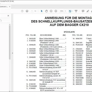 Case ANWEISUNG FÜR DIE MONTAGE DES SCHNELLKUPPLUNGS-BAUSATZES 405487A1AUF DEM BAGGER CX210 - PDF DOWNLOAD (German)