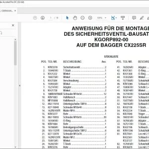 Case ANWEISUNG FÜR DIE MONTAGE DES SICHERHEITSVENTIL-BAUSATZES KGORP892-00 AUF DEM BAGGER CX225SR - PDF DOWNLOAD (German)