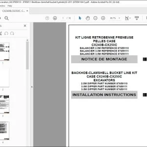 Case BACKHOE-CLAMSHELL BUCKET LINE KIT CASE CX240B-CX250C EXCAVATORS INSTALLATION INSTRUCTIONS MANUAL - PDF DOWNLOAD