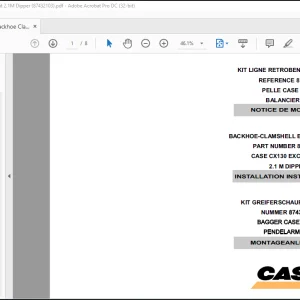 Case CX130 Backhoe Clamshell Bucket Line Kit 2.1M Dipper Installation Instructions Manual(87432103)_EN_FR_DE - PDF DOWNLOAD