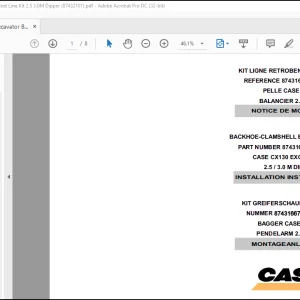 Case CX130 Excavator Backhoe Clamshell Bucket Line Kit 2.5 3.0M Dipper Installation Instructions Manual(87432101)_EN_FR_DE - PDF DOWNLOAD