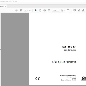 Case CX145C SR Bandgrävare FÖRARHANDBOK Manual 47554759 - PDF DOWNLOAD (SWEDISH)