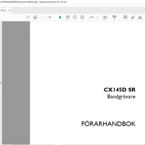 Case CX145D SR Bandgrävare Crawler Excavator FÖRARHANDBOK Manual 51449235 - PDF DOWNLOAD (SWEDISH)