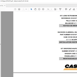 Case CX160 Backhoe Clamshell Bucket Line Kit 2.7 3.1 M Dipper ASSEMBLY INSTRUCTIONS Manual 87432107 - PDF DOWNLOAD (EN-IT-ES-DE-FR-PT-NL-DAN-AR)