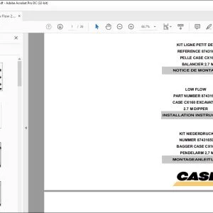 Case CX160 EXCAVATOR LOW FLOW 2.7 M DIPPER INSTALLATION INSTRUCTIONS MANUAL 87431659 EN_DE_FR - PDF DOWNLOAD