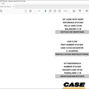 Case CX160 EXCAVATOR LOW FLOW 3.1 M DIPPER INSTALLATION INSTRUCTIONS MANUAL 87431660 EN_DE_FR - PDF DOWNLOAD